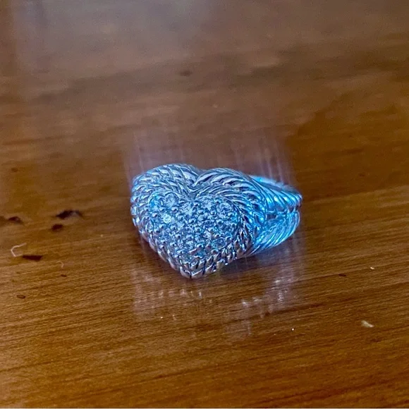 Judith Ripka Sterling Silver Heart Diamonique Pave Ring Size 7 - Picture 2 of 10